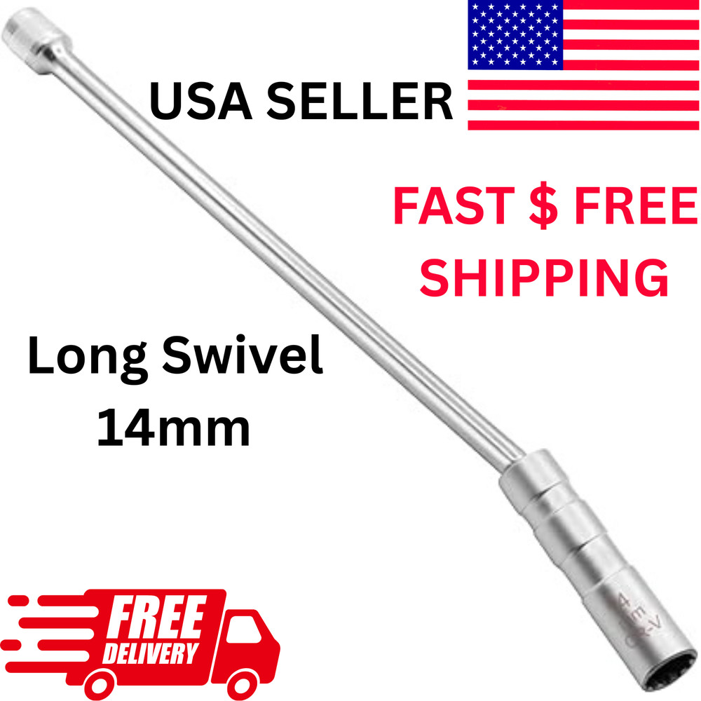 New 14MM Thin Wall Magnetic Swivel Spark Plug Socket 12-Point Removal Tool
