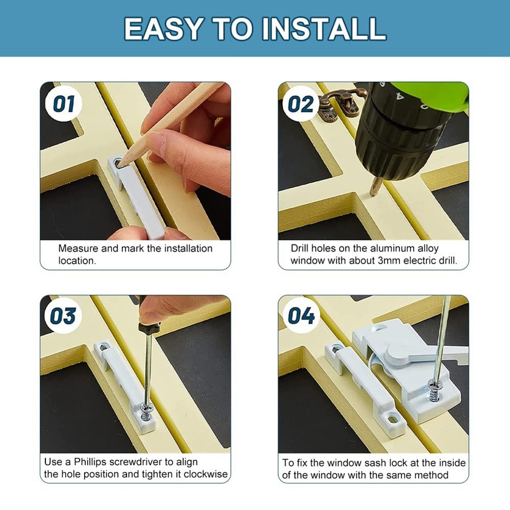 4 Pack Window Sash Locks, Window Latches Replacement Sash Locks White Fits6317