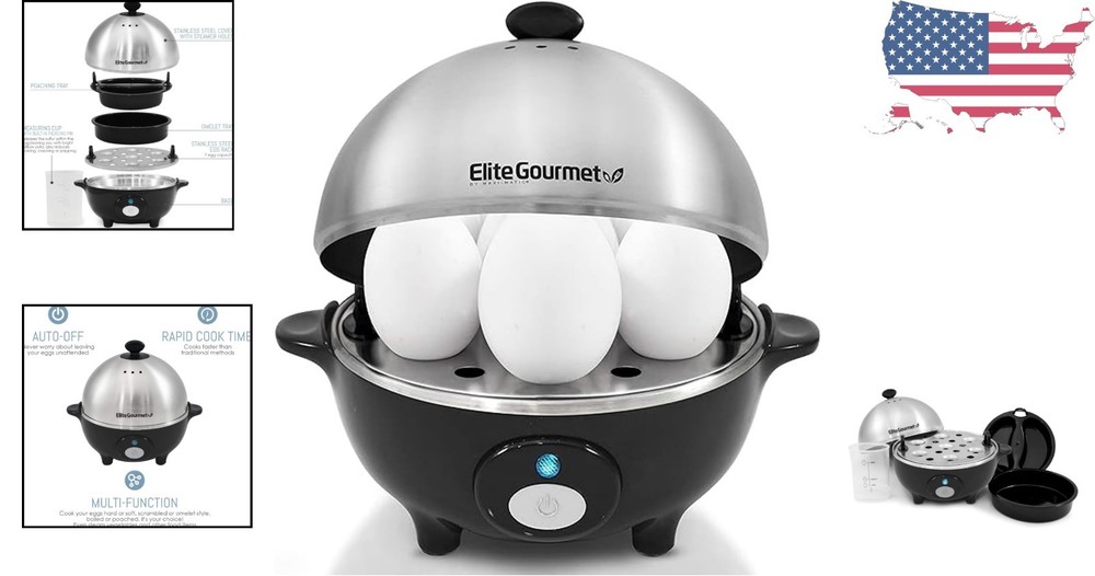 Stainless Steel Egg Cooker with Timer: Cook 7 Eggs Easily, Poach & Omelet Maker