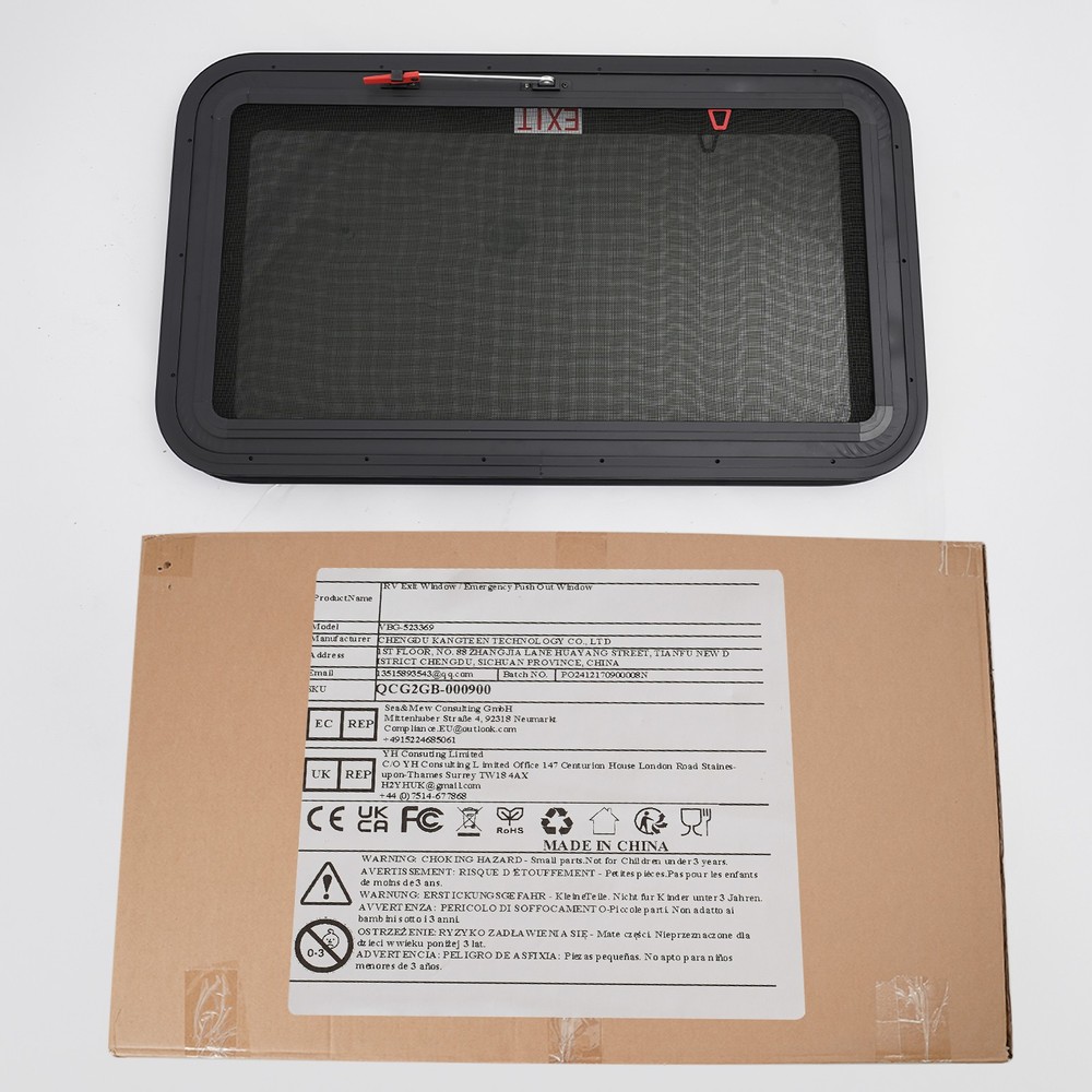 36" x 20" RV Exit Window with Trim Ring & Screen for Campers and Trailers