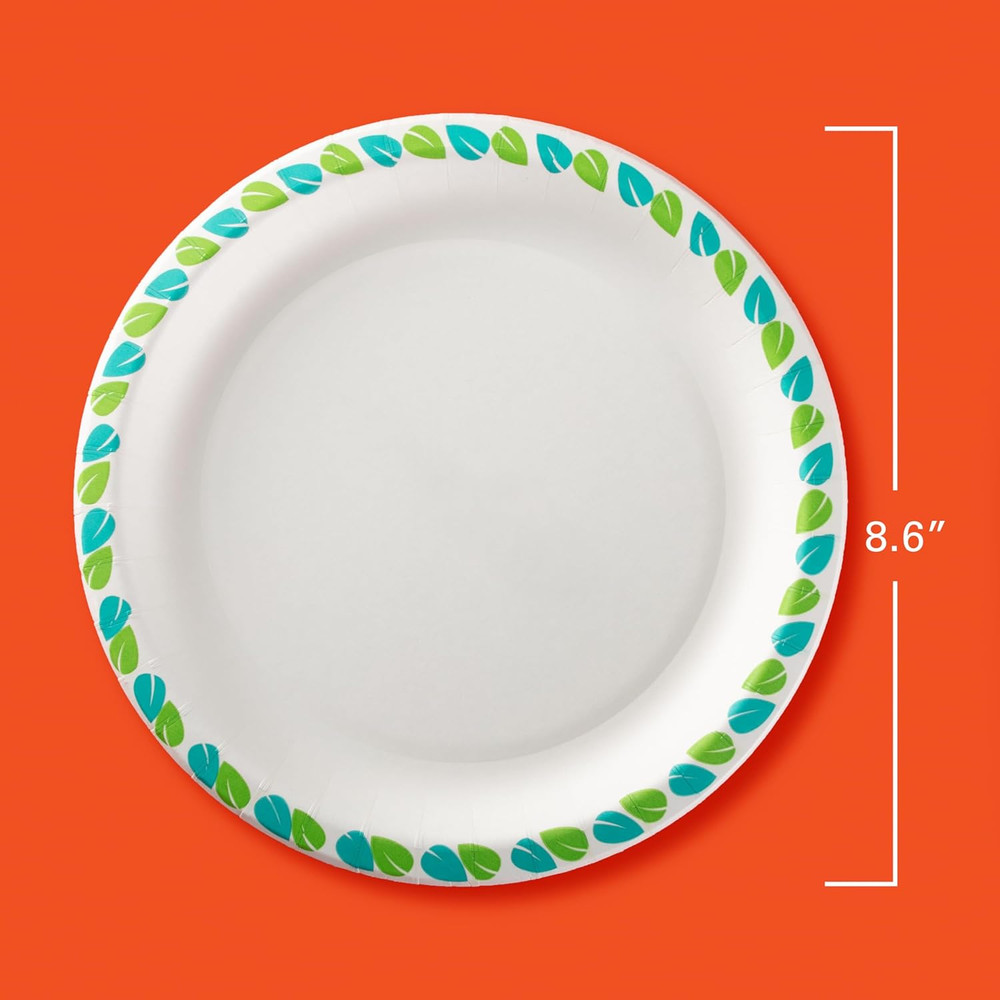 Compostable Paper Plates, 8.6 Inches, 30 Count, Patterned Disposable Plates for
