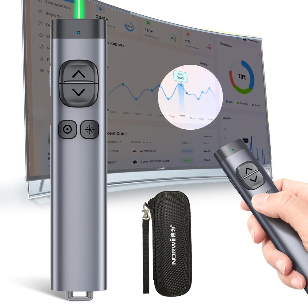 Wireless Presentation Clicker for PowerPoint, Bluetooth Remote, Digital Pointer