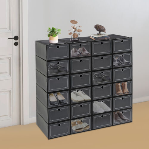 24 Pack Shoe Storage Boxes, Stackable Shoe Boxes, Shoe Storage Organizer NEW