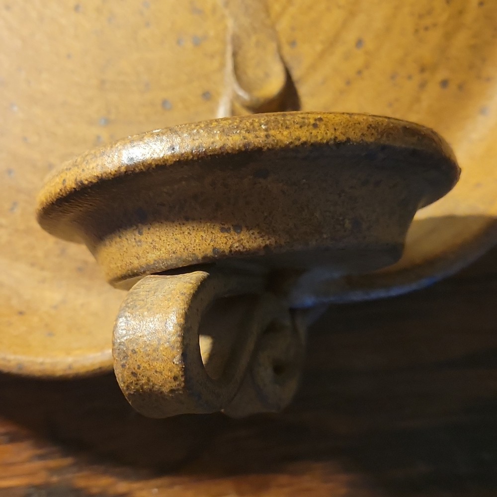 Vintage Studio Pottery Wall Pocket Candle Holder Signed Rustic Stoneware