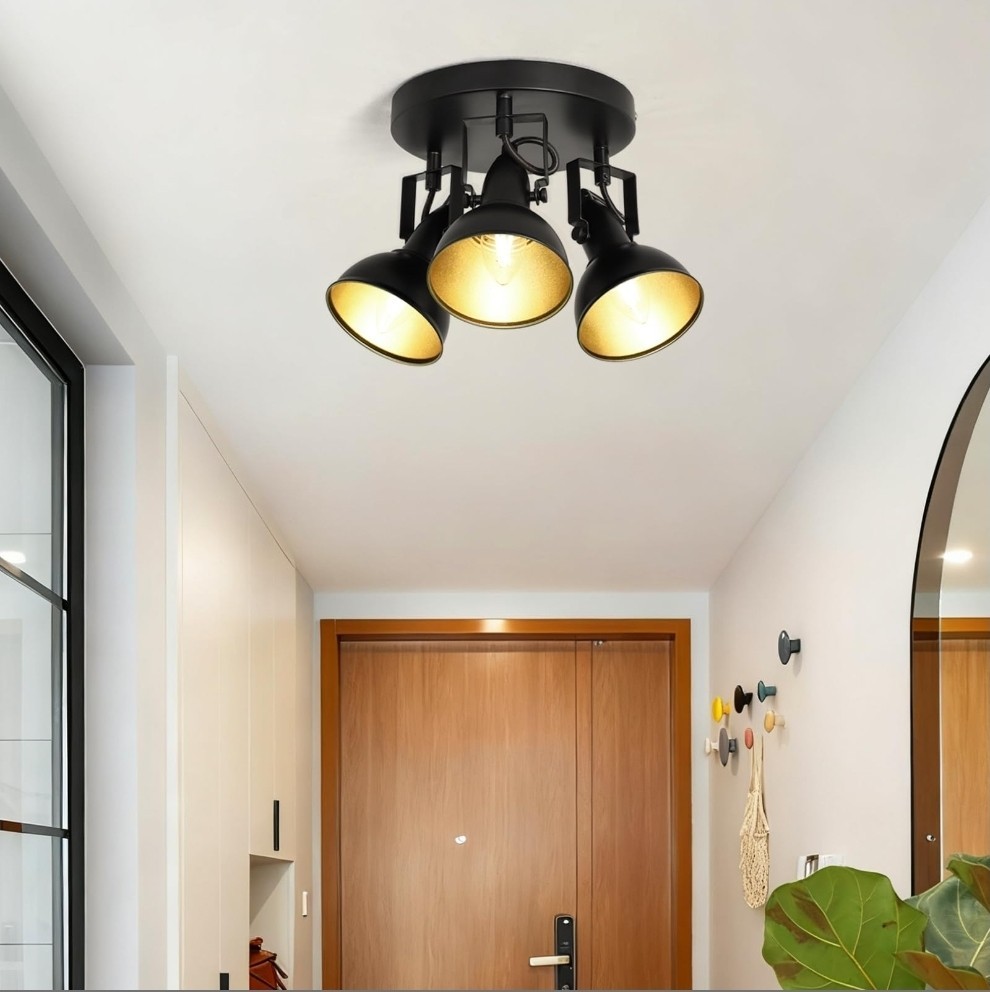 Multi-Directional Ceiling Spot Light Semi Flush Mount Round Track Light Black