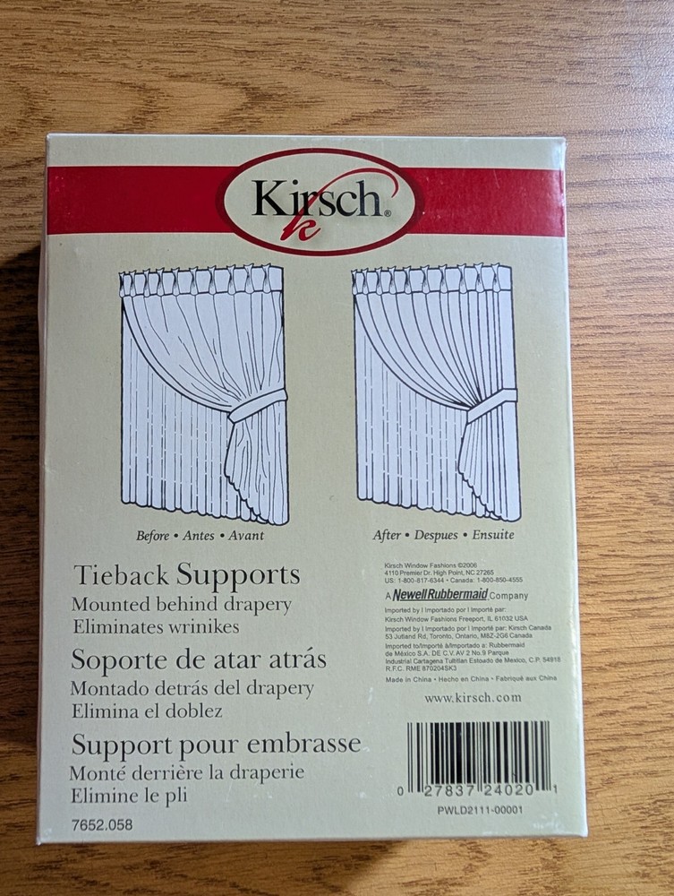 Kirsch Tieback Support Pair Mounted Behind Drapery 7652.058 Curtain holdbacks