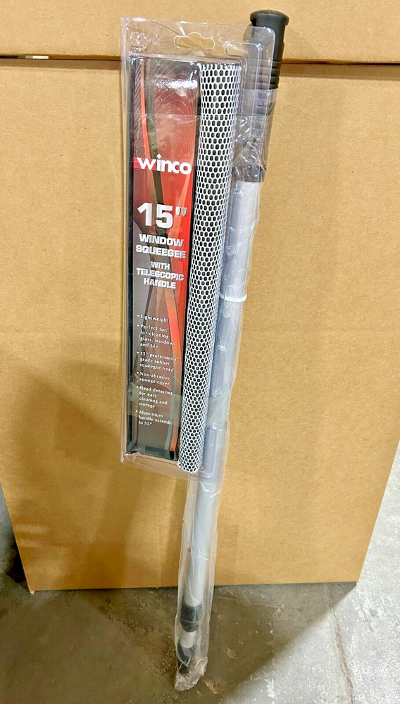 Winco Window Squeegee with Telescopic Handle, 15-Inch WS-15