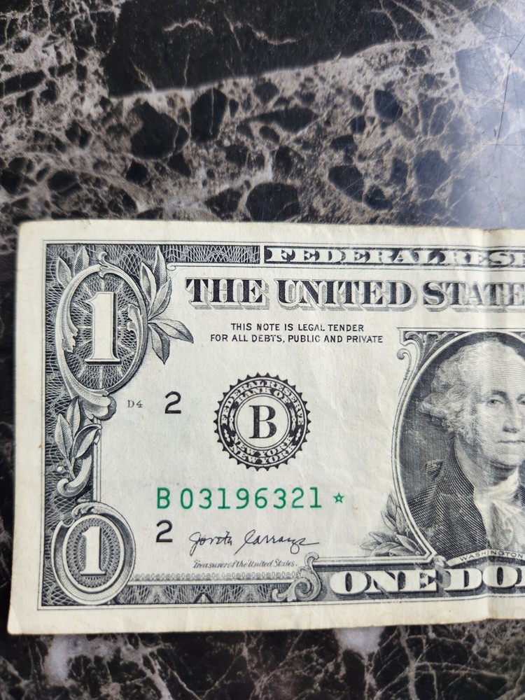 rare $1 banknote. printing error. star