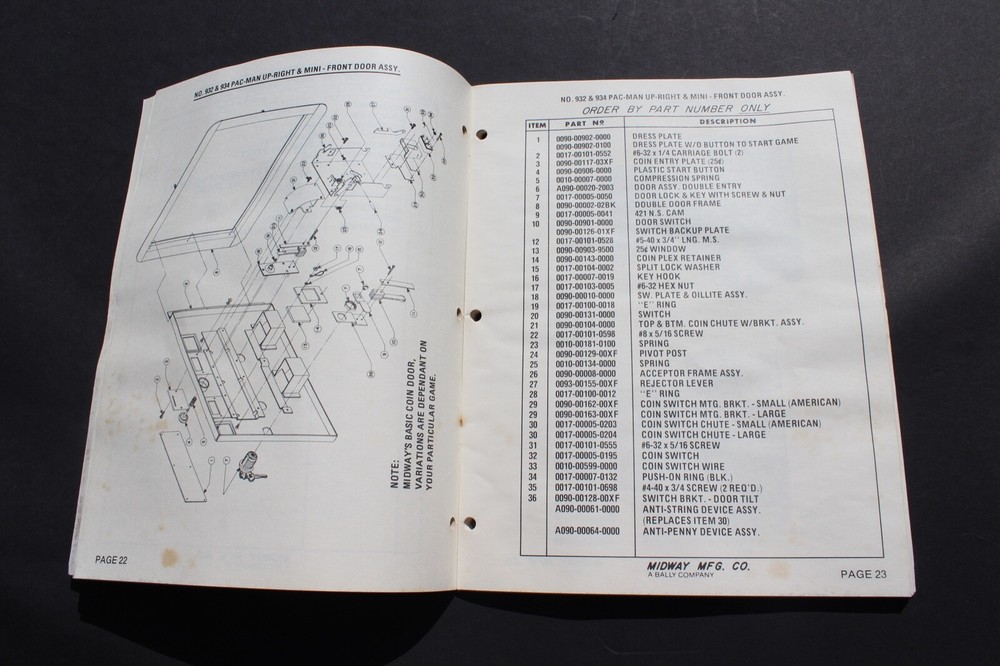 Vtg Arcade Game Owner's Manual / Schematic / Inserts Midway Pac-Man