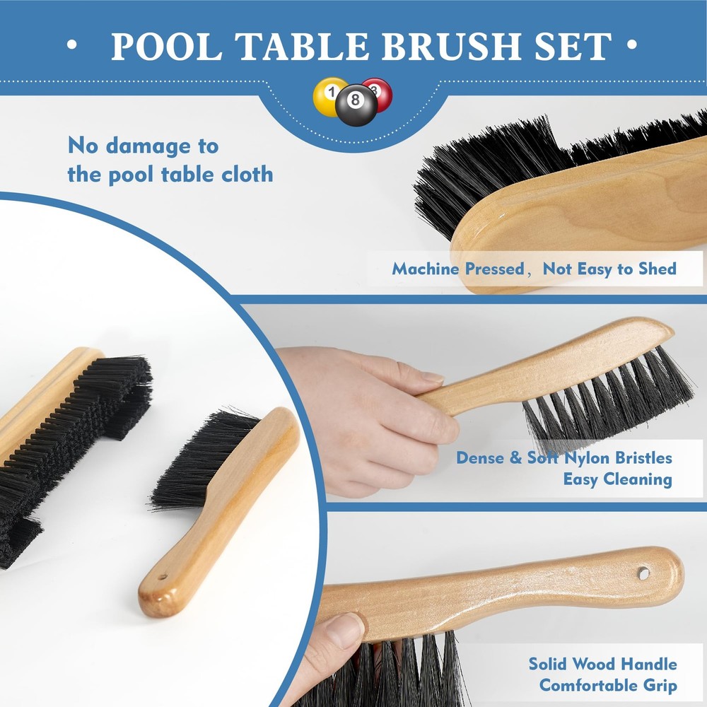 Pool Table Brush Set for Felt, 5 Kit Billiard Table and Rail Cleaning Accessorie