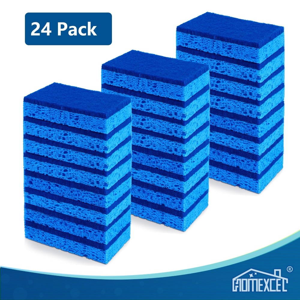 HOMEXCEL Sponges Kitchen 24pcs, Non-Scratch Scrub 24 Count, Blue-rectangle