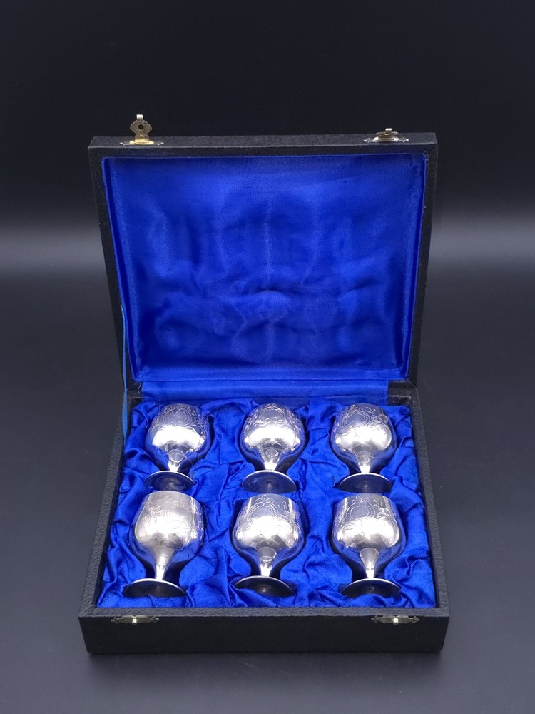 Engraved EPNS 6 Mini Goblets with Box