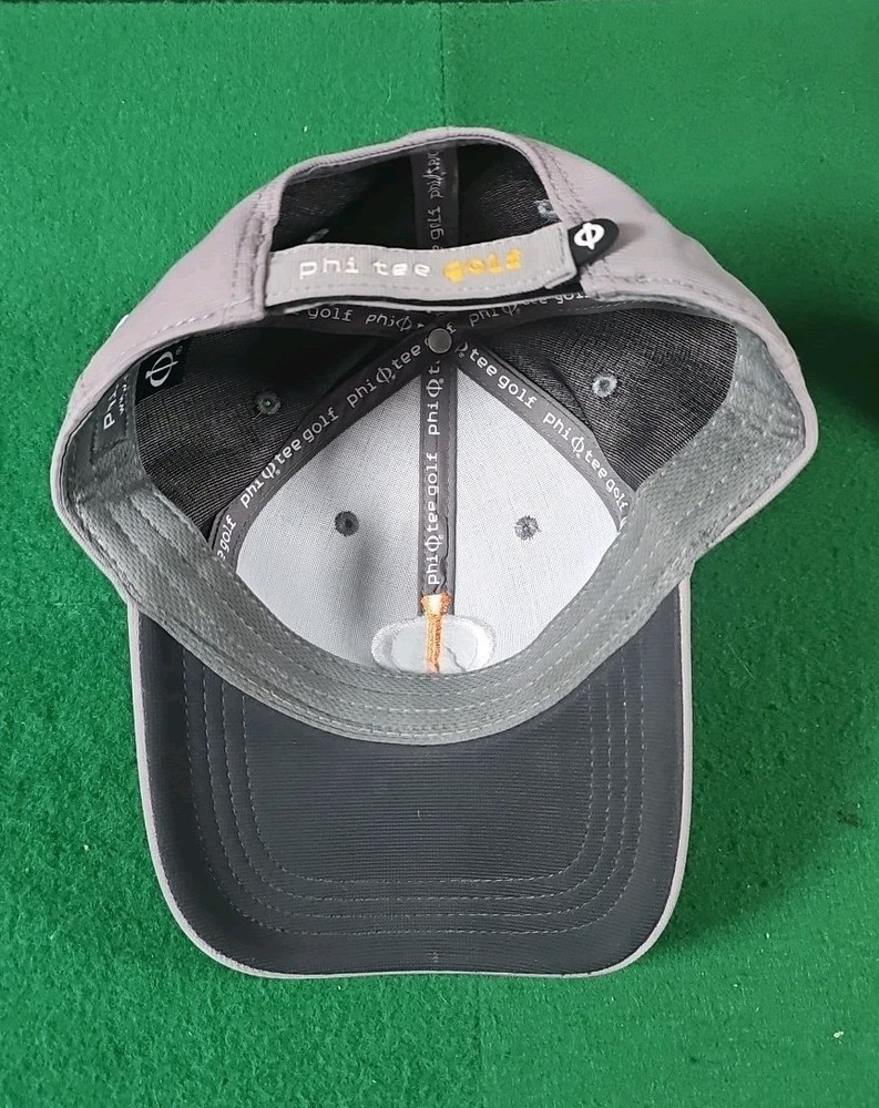 Phi Tee Golf Hat Cap / Hook and Loop Adjustable Strap Back / Grey Embroidered