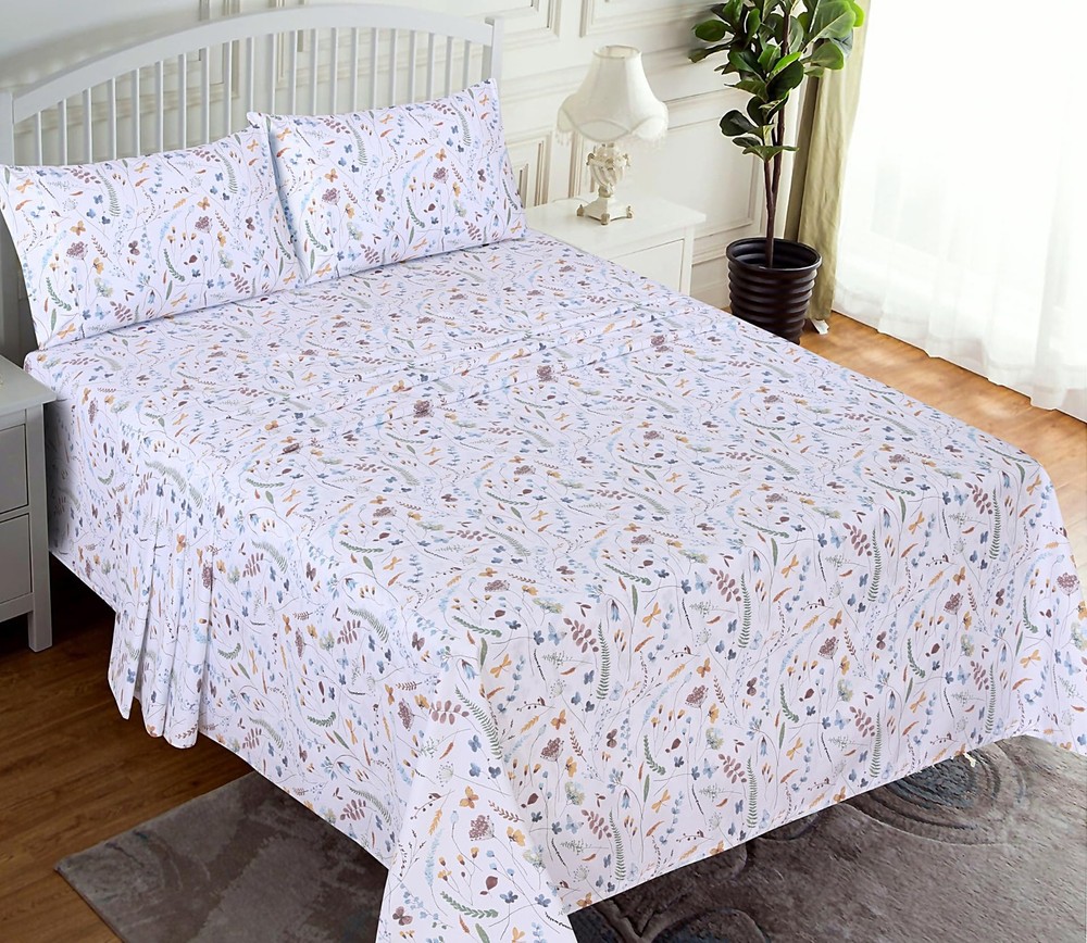 100% Cotton Sheets King Size Percale Bedding Cooling & Breathable Floral Design