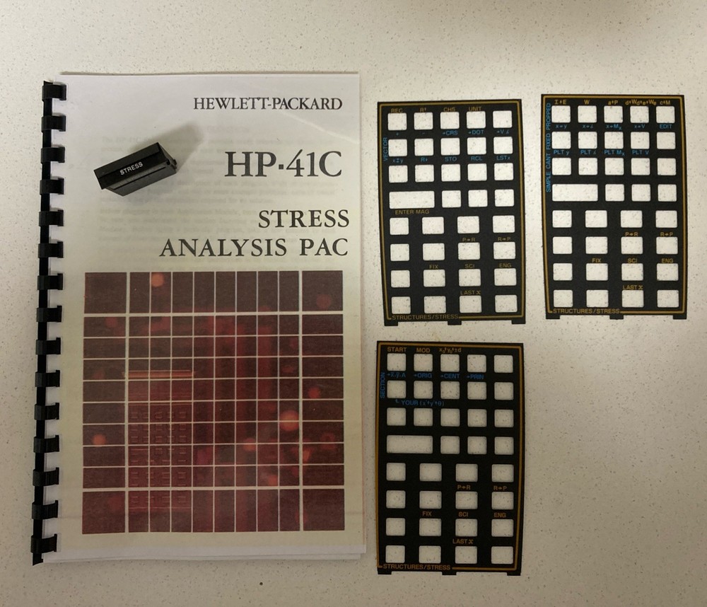 Stress analysis Pac for HP 41CV 41CX 41C calculator with overlay and manual