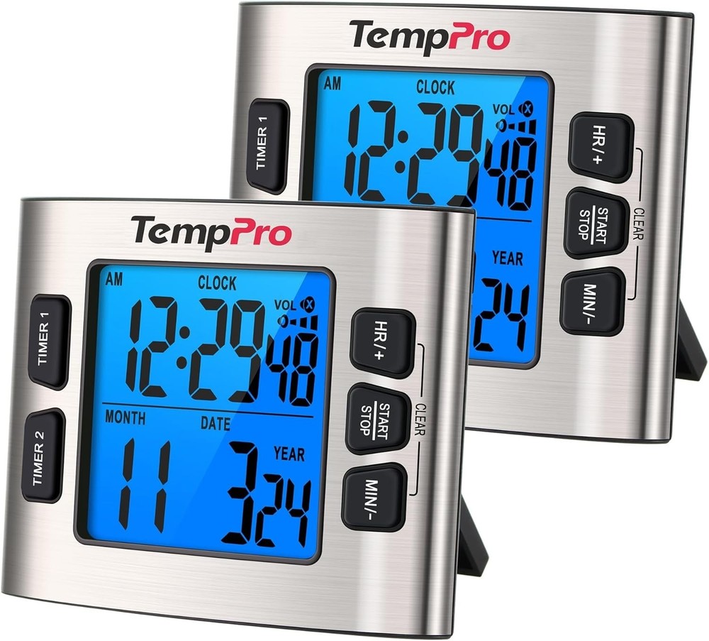 Adjustable Alarm Volume, LCD Backlit Display Timer Clock