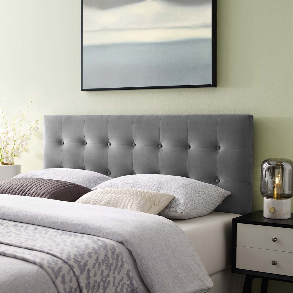 Modway Emily Biscuit Tufted Performance Velvet Full Headboard in Gray