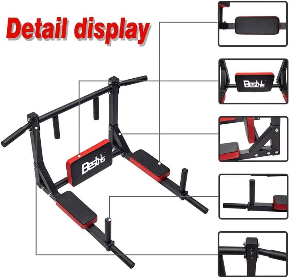 BESTHLS Wall Mounted Pull Up Bar and Dip Station, Heavy Duty Wall Mount Pull-up