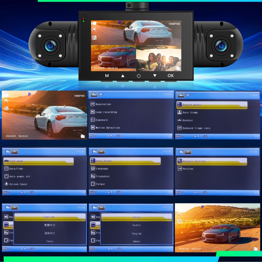 360 Degree View 4 Channel Dash Cam Front and Rear Inside Left Right, Dash Camera