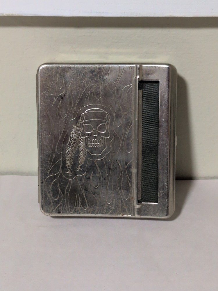 Automatic Cigarette Rolling Machine, Metal Box Cigarette Case PIRATE Skull