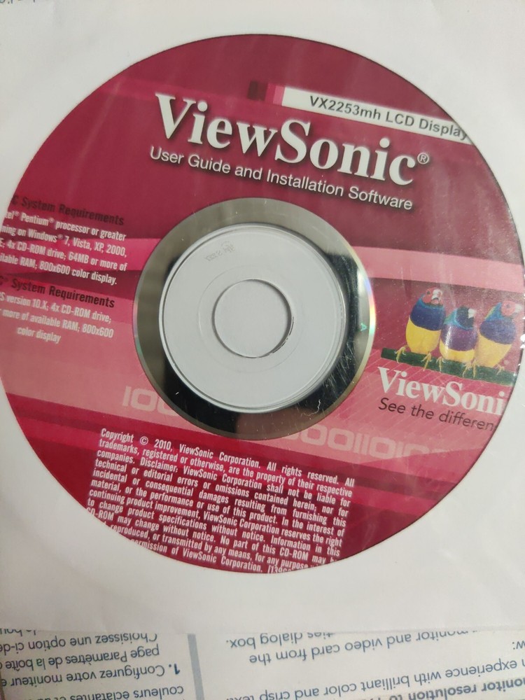 ViewSonic VX2253mh LCD Display User Guide and Installation Software Disc