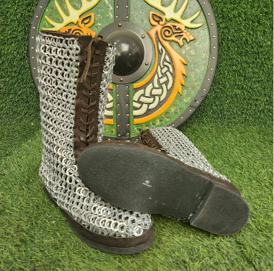 Chainmail Leather Shoes 9 mm Chainmail Shoes Flat Ring All Ring Riveted Medieval