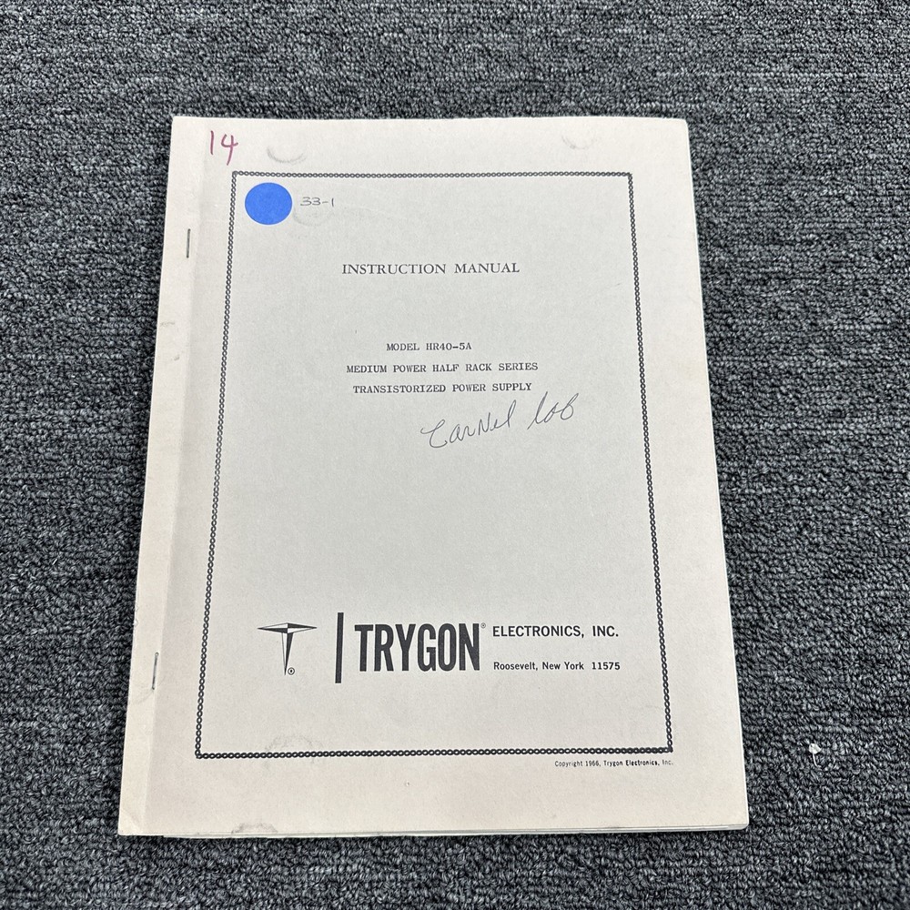 Trygon HR40-5A Medium Power Half Rack Series Transistorized Power Supply 1966