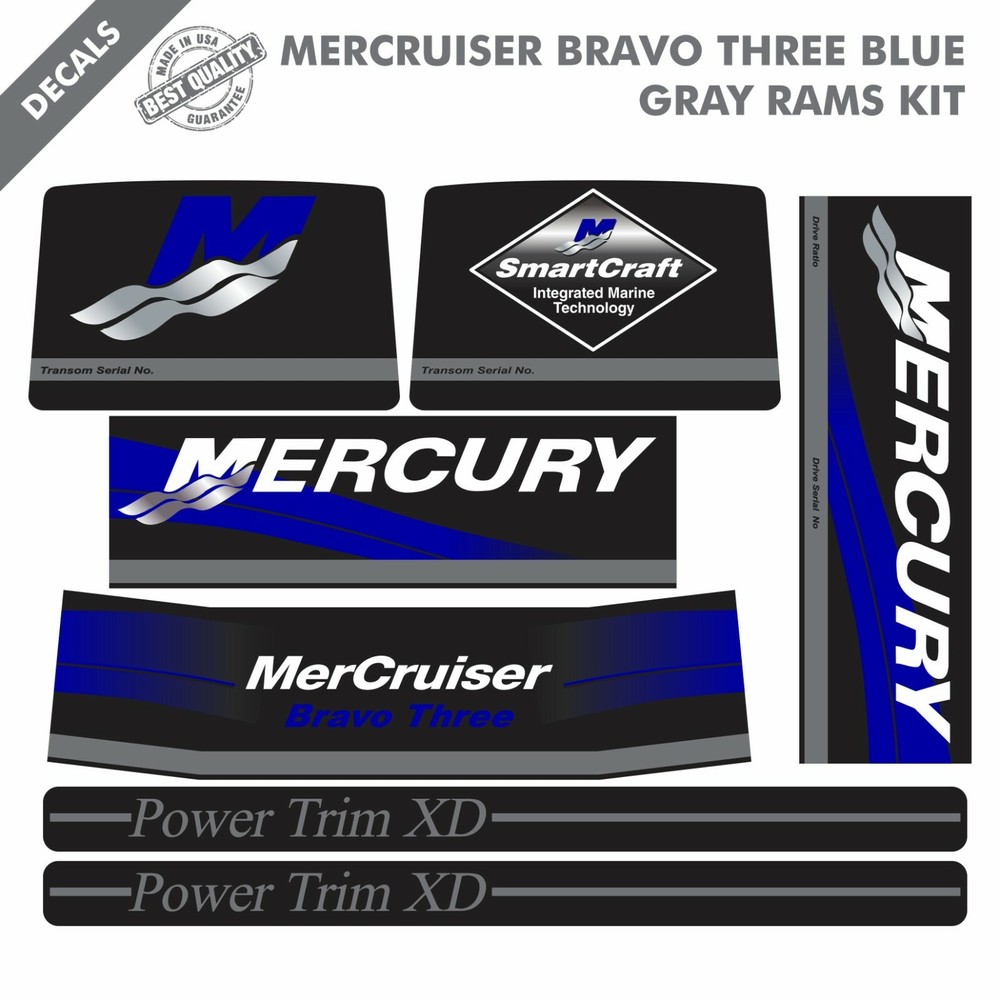 2016 MERCRUISER BRAVO THREE BLUE DECALS KIT GRAY RAMS STICKER SET |66