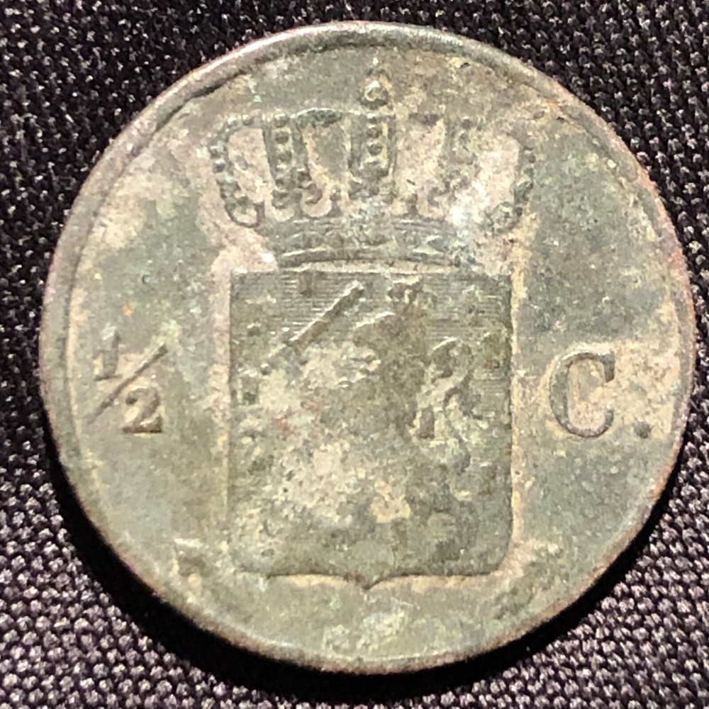 1832 Netherlands 1/2 Cent Copper Coin - VF (Very Fine) condition