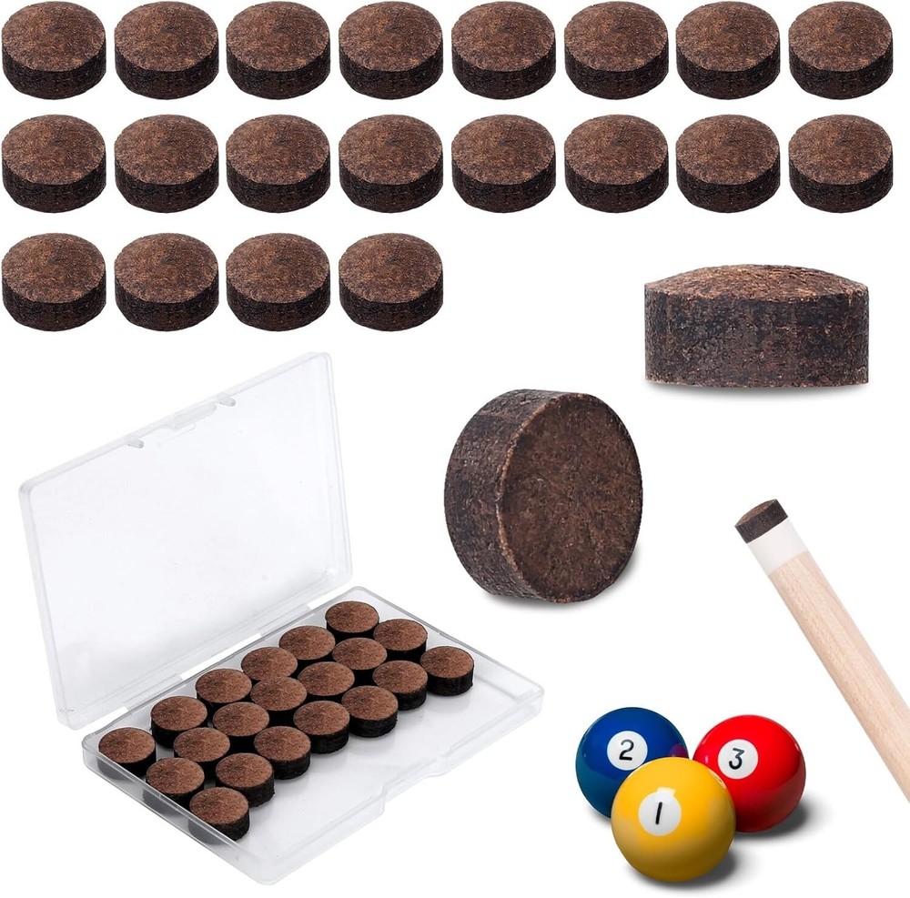 20pcs Billiard Pool Cue Tips Pool Stick Replacement Tips w/ Storage Box for Pool
