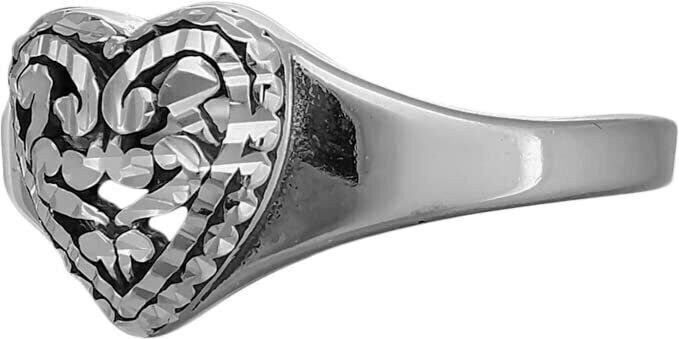 Sterling Silver Diamond Cut Gleaming Heart Ring