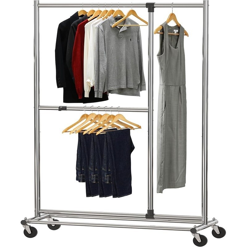 Adjustable Rolling Clothing Rack Heavy Duty Extendable Garment Storage Solution