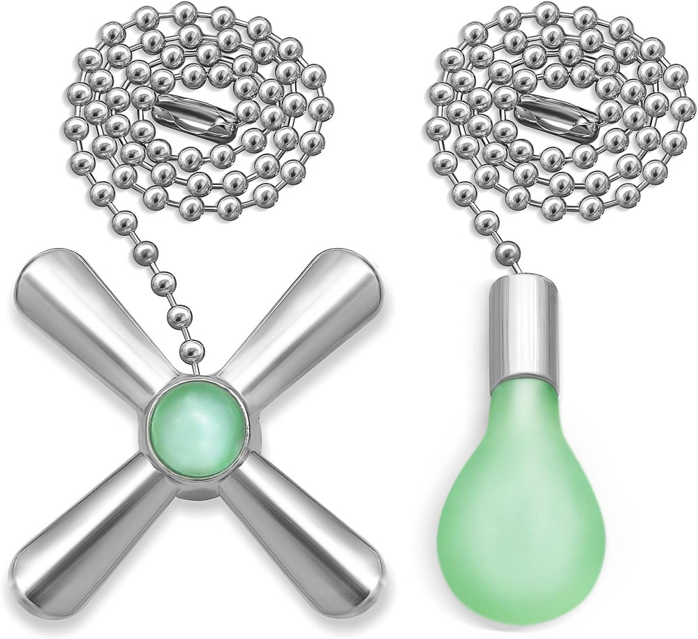 Silver Ceiling Fan Pull Chain Set, 2Pack 3Mm Diameter Beaded Fluorescent Decorat