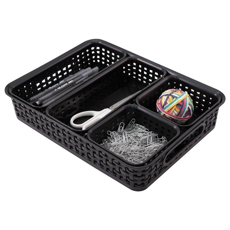 Plastic Weave Bins 5 Pack Letter Size Storage Organizers Rectangular Square New