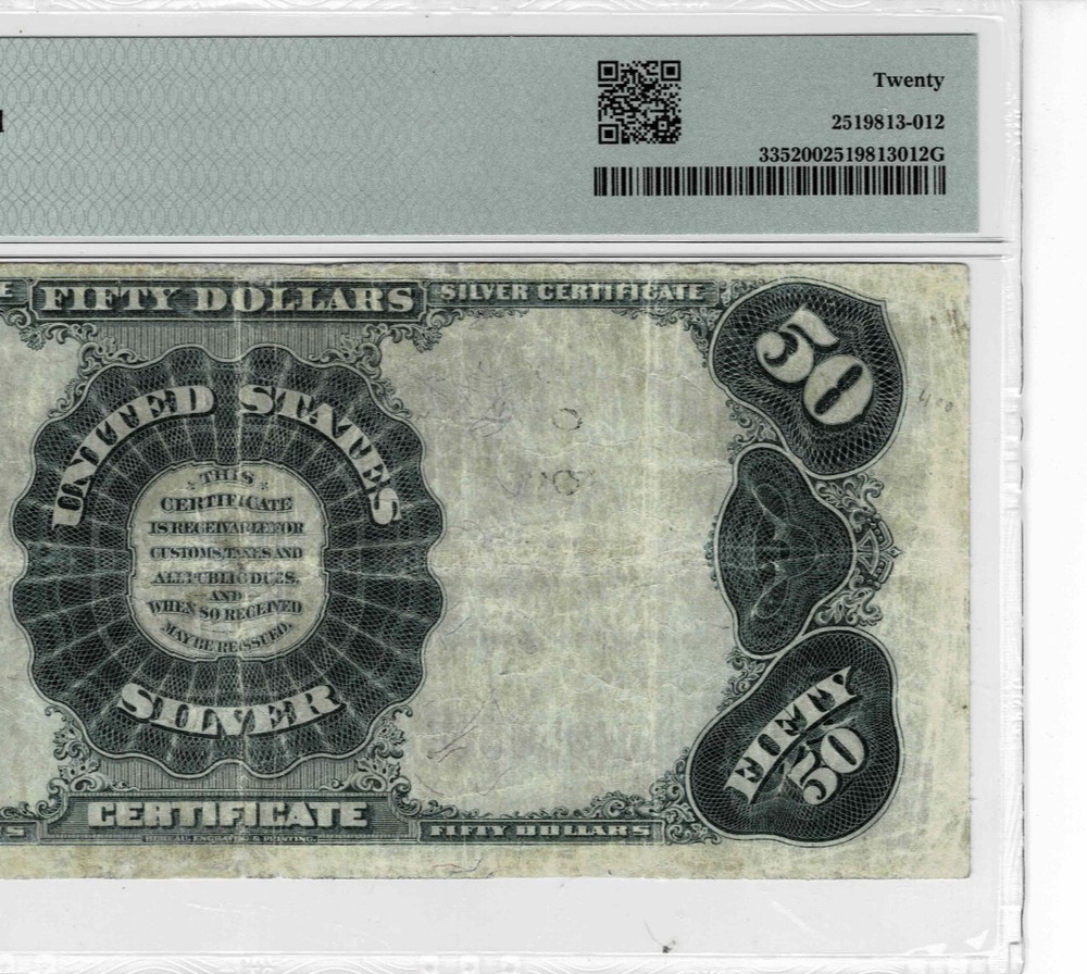 1891 $50 Silver Certificate note-(Edward Everett)- fr.335-PMG VF 20