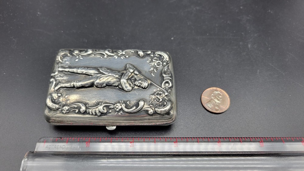 Antique Small Golfer Sterling Silver Cigarette Case