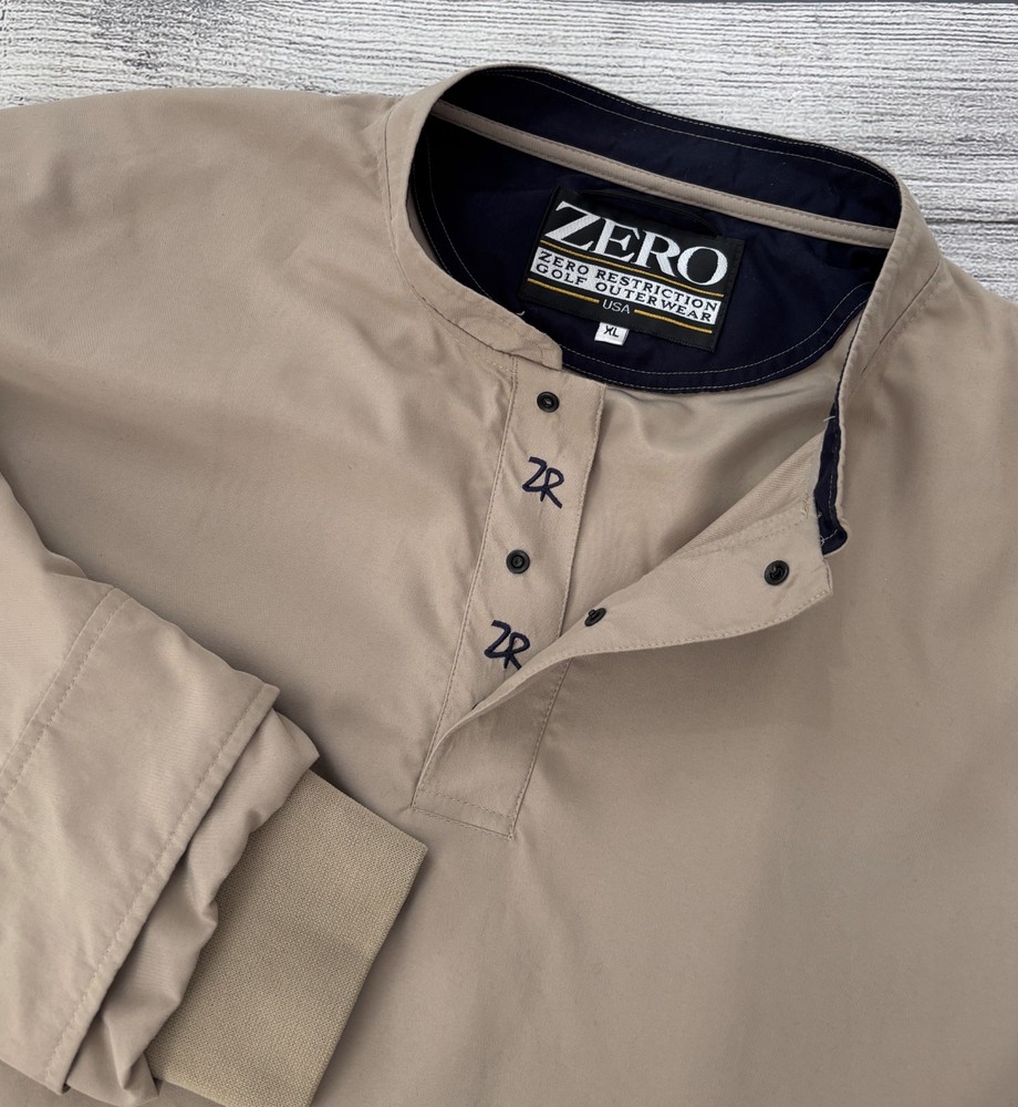 ZERO RESTRICTION GOLF Mens XL Khaki 1/4 Snap Long Sleeve Windbreaker Pullover