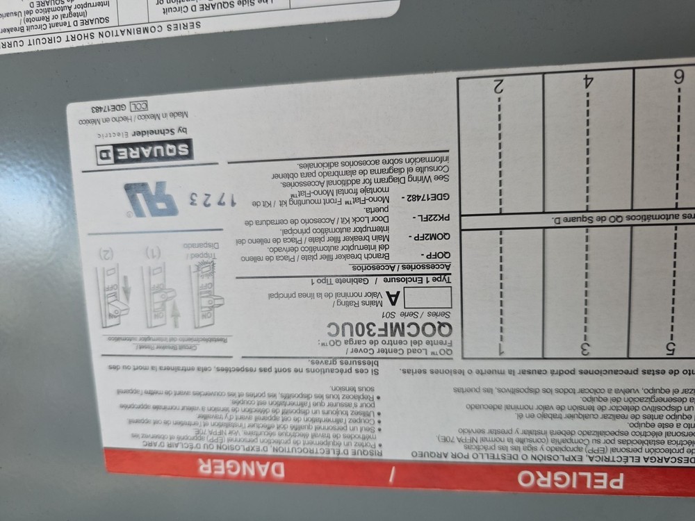 SQUARE D PANEL COVER QOCMF30UC NEW 30 SPACE COVER ASSEMBLY