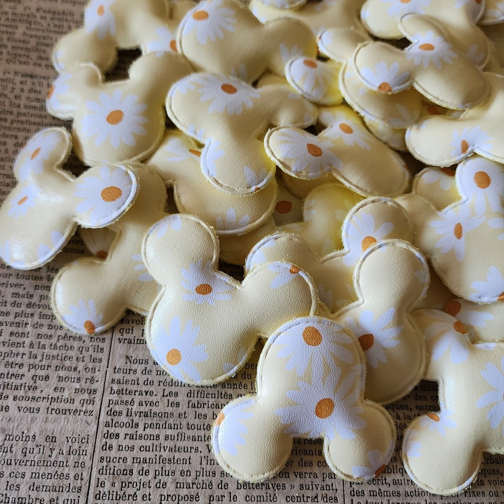 2pc Yellow Daisy Mouse Head Applique, Craft Supply