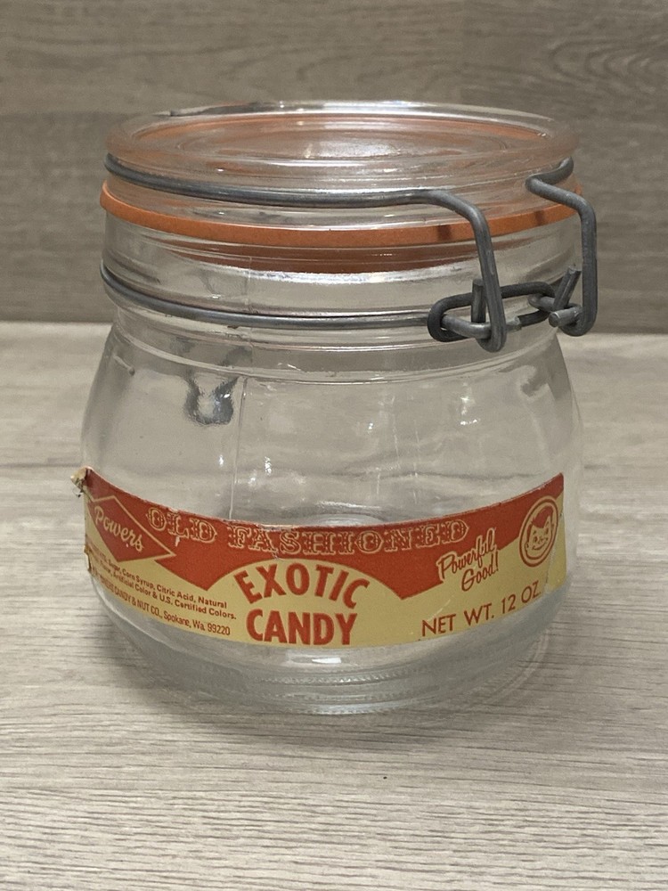 Vintage Powers Exotic Candy Store Advertising Jar
