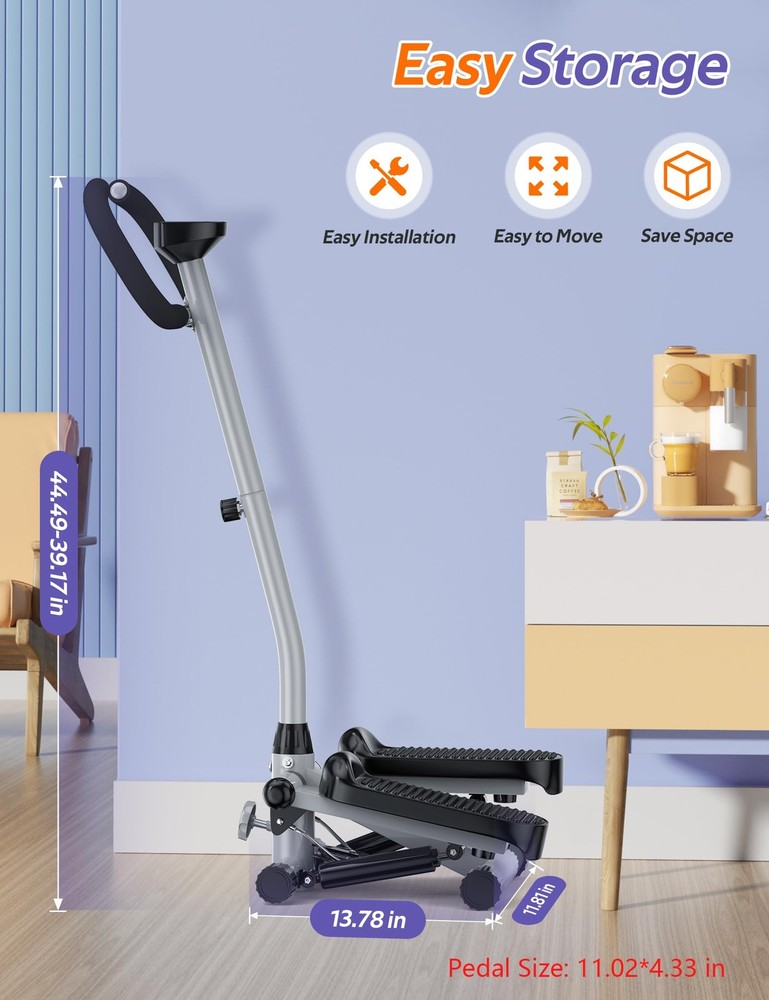 Mini Stepper with Handlebar for Exercise, Stair Stepper with Resistance Band,...
