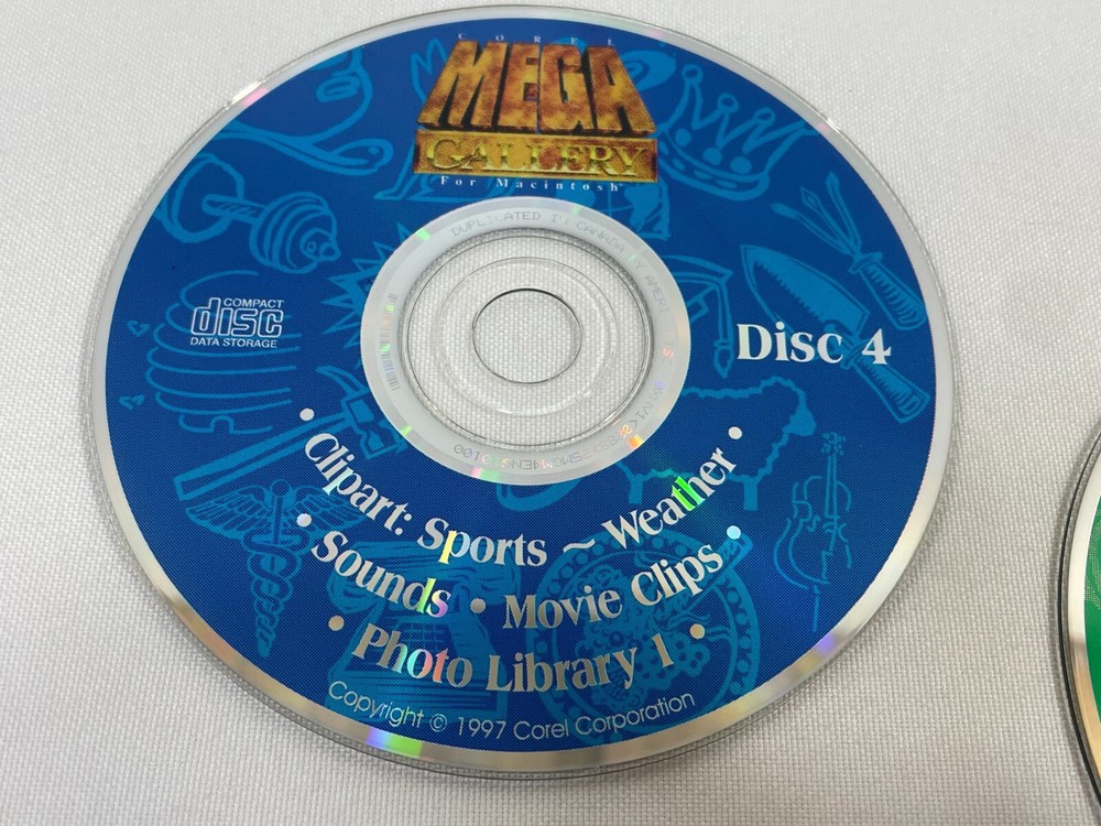 Vintage 1997 Corel MEGA Gallery 1-5 CD-ROM Discs Macintosh Apple Mac Software
