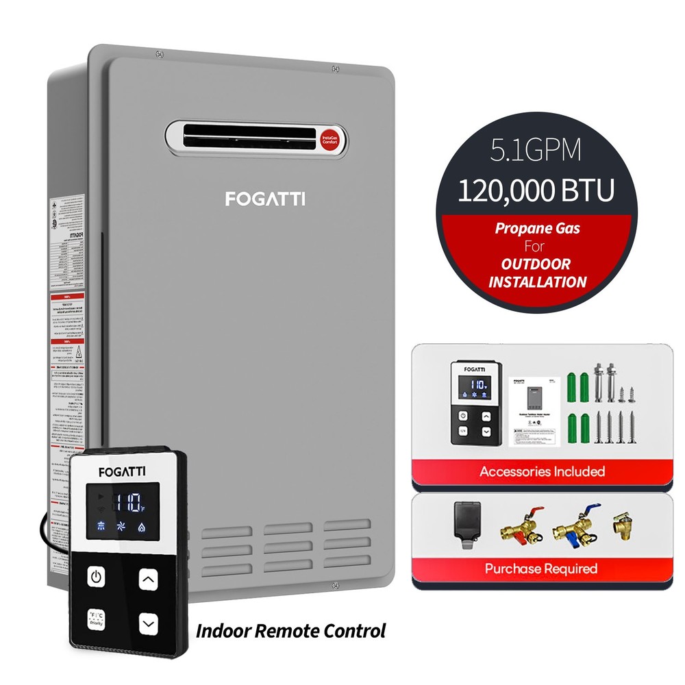 FOGATTI 5.1 GPM Outdoor Tankless Water Heater Propane Gas 120,000 BTU Instant