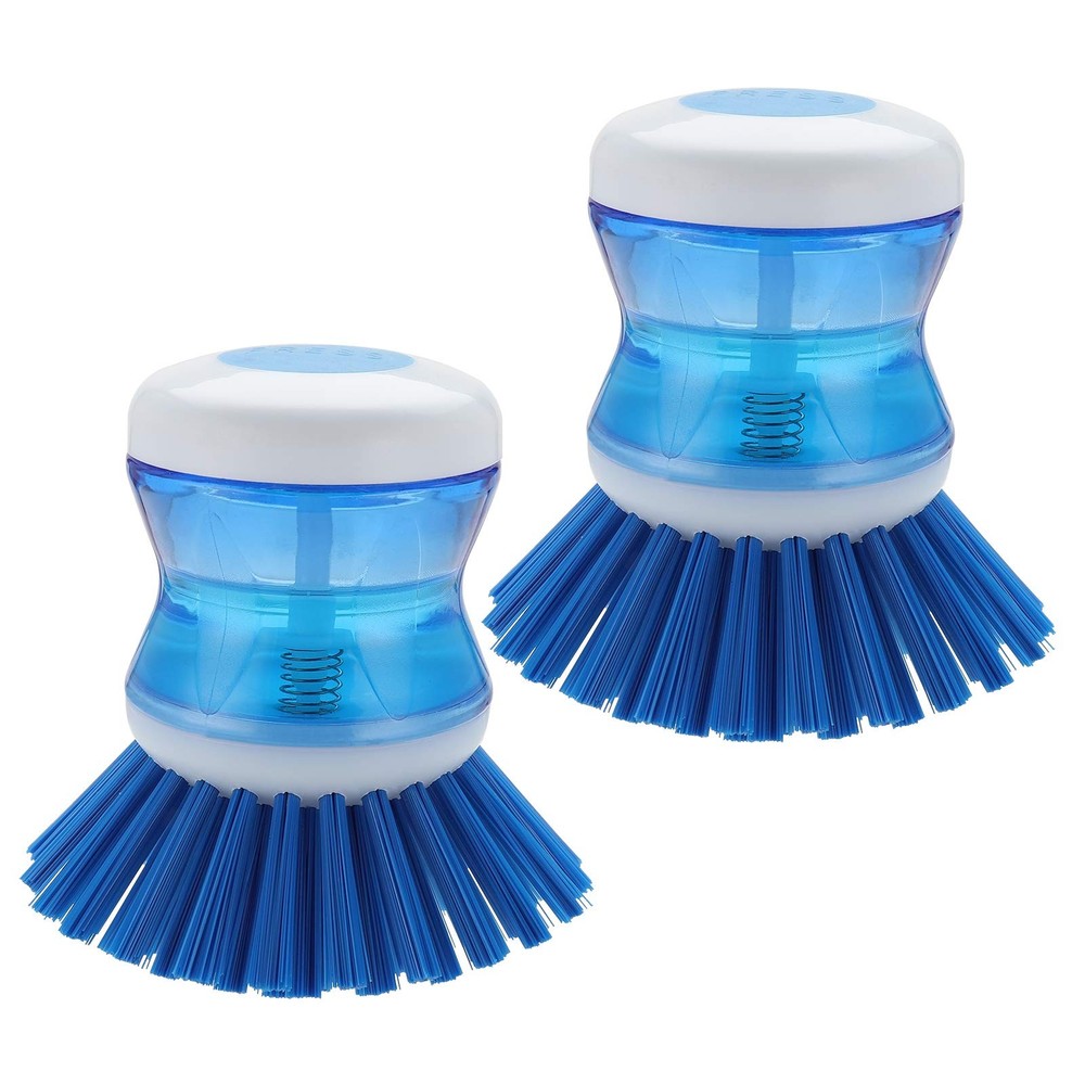 Dish Brush with Soap Dispenser 2 Pack Kitchen Scrubber Blue