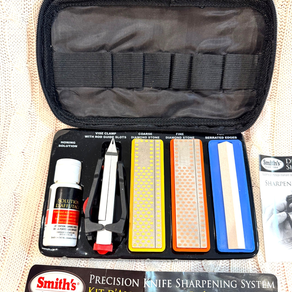 Smith's Precision Knife Sharpening System 3 Stones Vise Clamp Storage Bag Kit