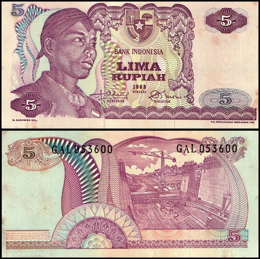 Indonesia 5 Rupiah, 1968, P-104, Used
