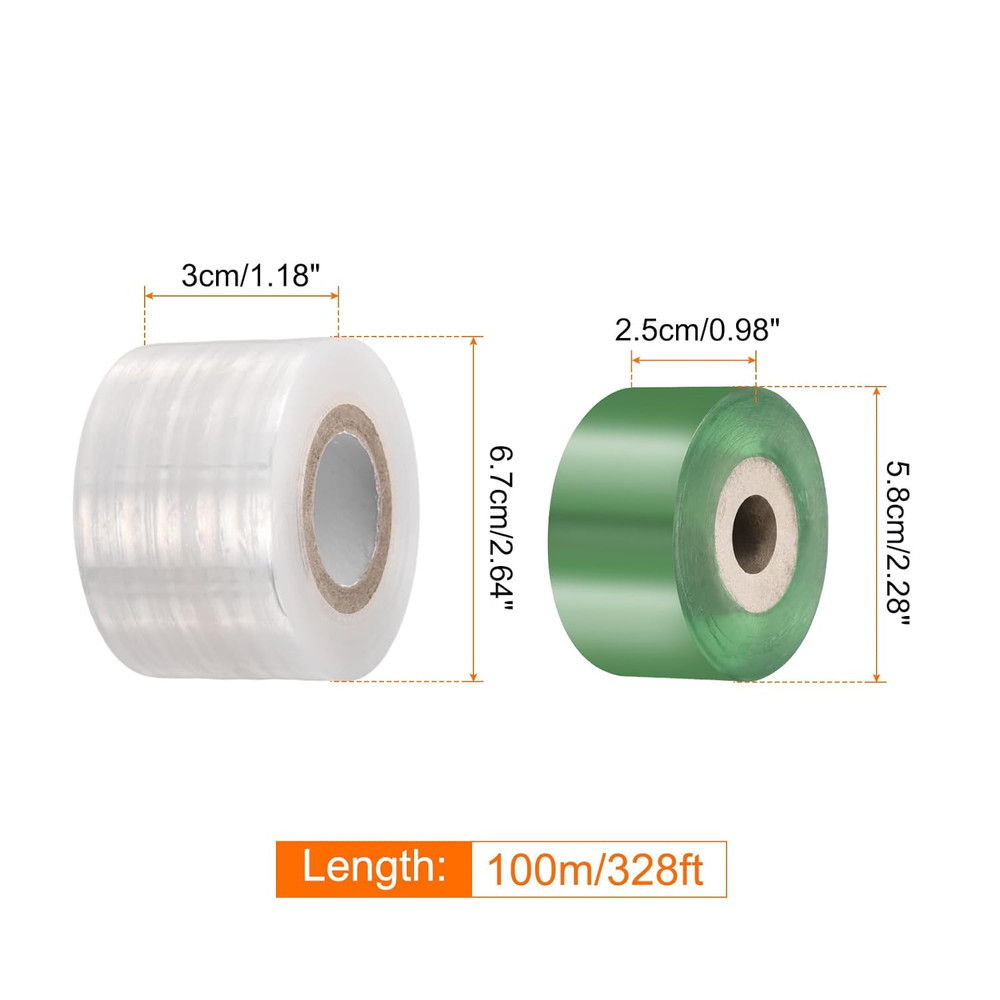 2 Rolls Fruit Tree Grafting Tape 2.5CM 3CM Width 100M Length PE Stretchable G...