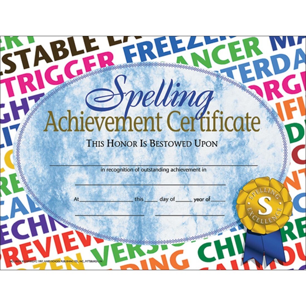Spelling Achievement Certificates
