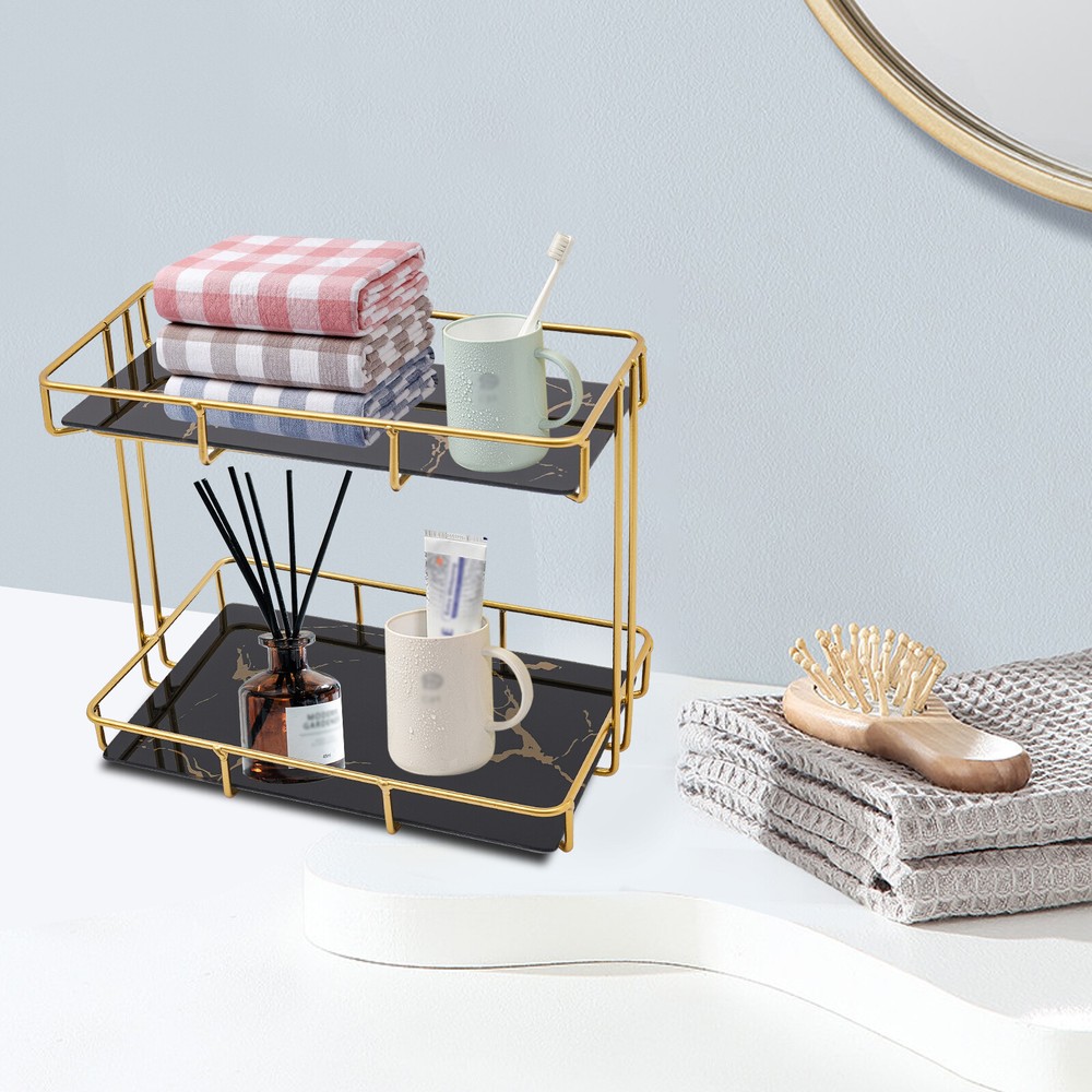 2-Tier Bathroom Countertop Organizer with Elegant Design for Makeup & Perfume