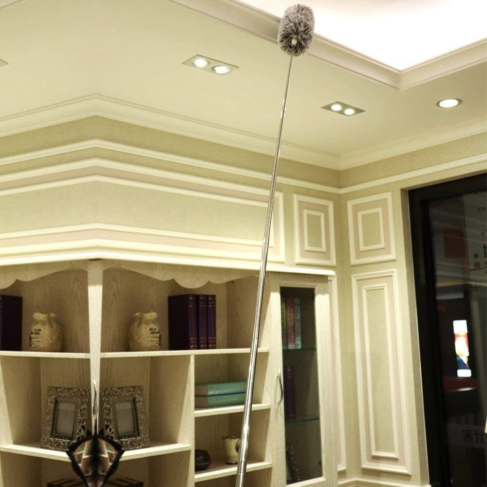 Microfiber Feather Duster Extendable Pole 30-100in Bendable Head Gray Washable